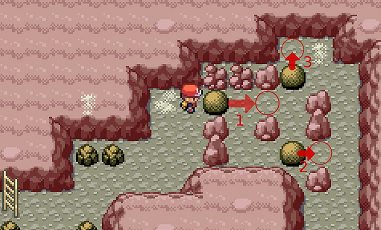 Move the boulders in this order to make it to the end of the third Mt. Ember cave floor / Pokémon FireRed & LeafGreen