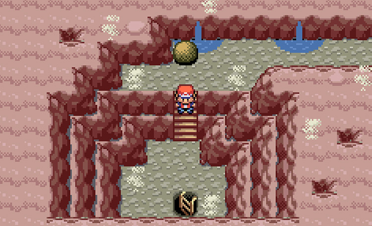 Taking the ladder down to the semi-final floor of the Mt. Ember cave / Pokémon FireRed & LeafGreen