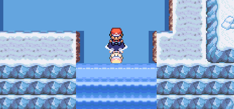 Sitting near a waterfall in Icefall Cave (Pokémon FireRed)