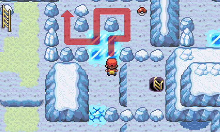 Take this path to pick up the Ultra Ball on the ground and make your way to the north part of this floor / Pokémon FRLG