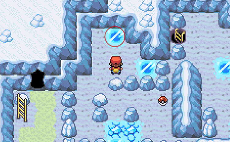 Step on the circled ice tile once to crack it / Pokémon FRLG
