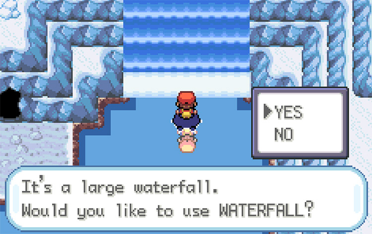 Using Waterfall on the waterfall at the entrance of Icefall Cave / Pokémon FRLG
