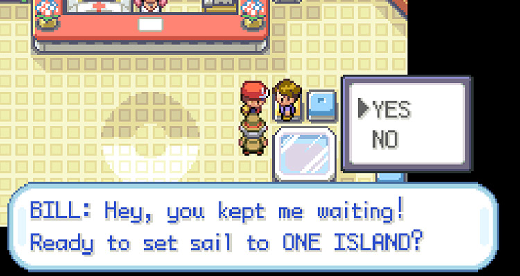Meeting Bill in the Pokémon Center after getting ready to head to One Island / Pokémon FireRed & LeafGreen