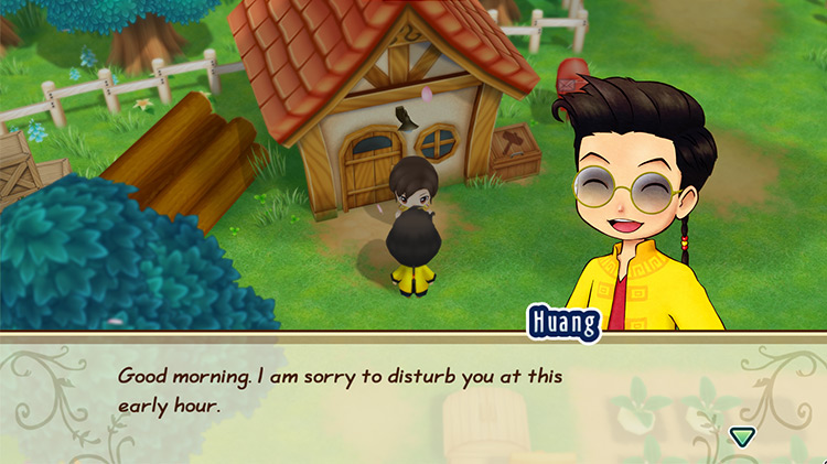 Huang shows up at the farmhouse to sell his vase. / Story of Seasons: Friends of Mineral Town