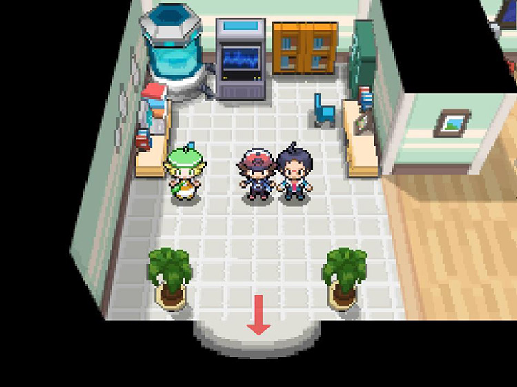 Once you receive the Pokédex from Professor Juniper, you’ll be able to exit her lab. / Pokemon BW
