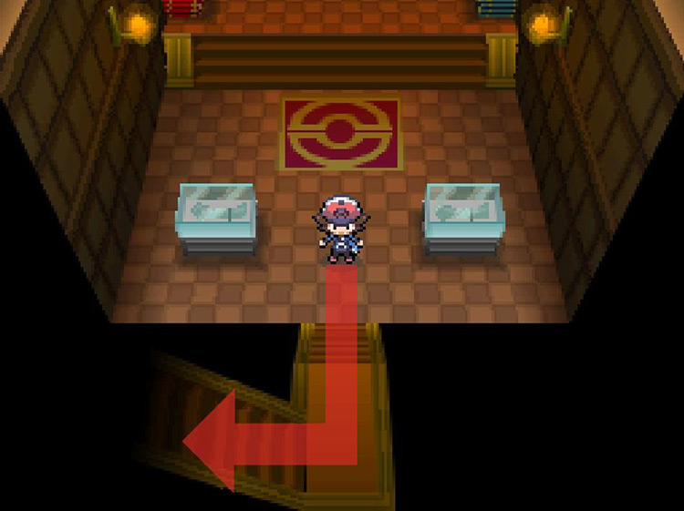 Exit by climbing the staircase ahead. / Pokemon BW