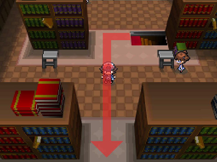 Head south towards the library’s exit. / Pokemon BW