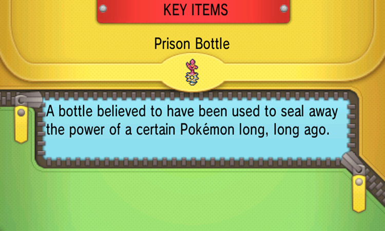 Prison Bottle’s item description. / Pokemon ORAS