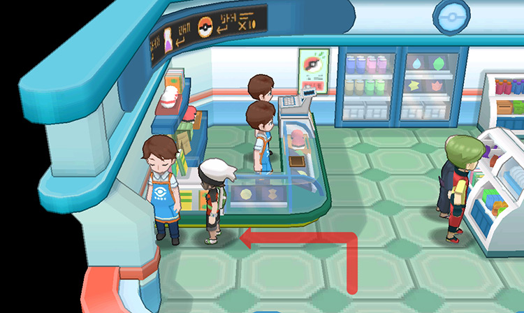 Talking to the clerk in front of the counter. / Pokemon ORAS