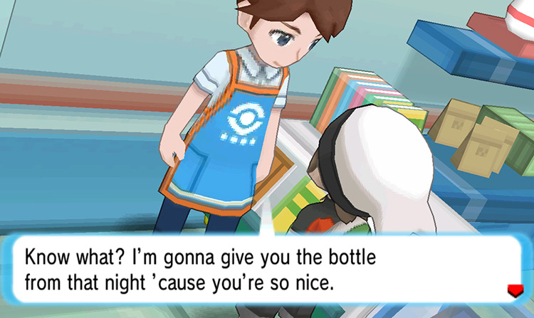 Obtaining the Prison Bottle from the clerk. / Pokemon ORAS