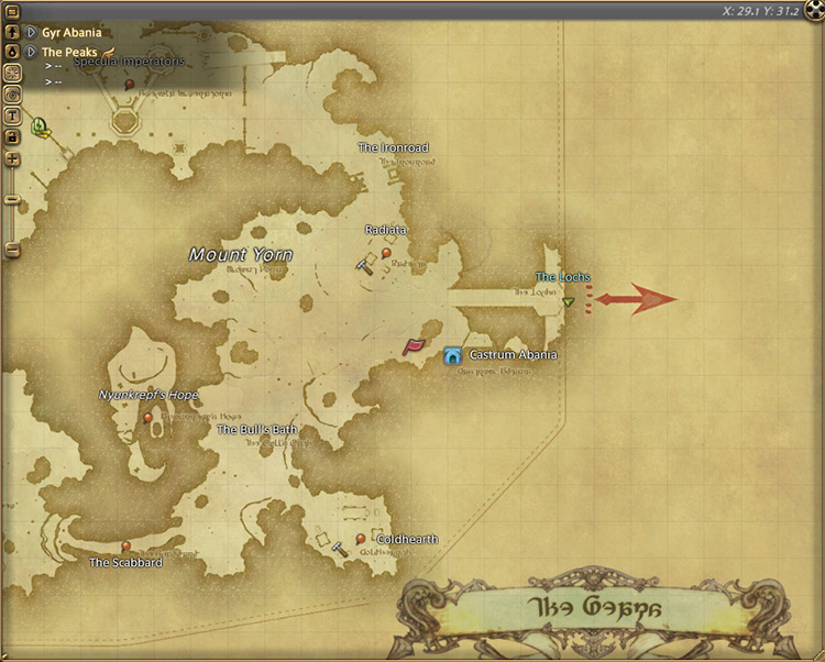 Stark Woad’s map location in The Peaks / Final Fantasy XIV