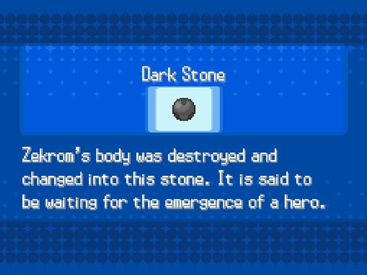 In-game details for the Dark Stone. / Pokemon BW