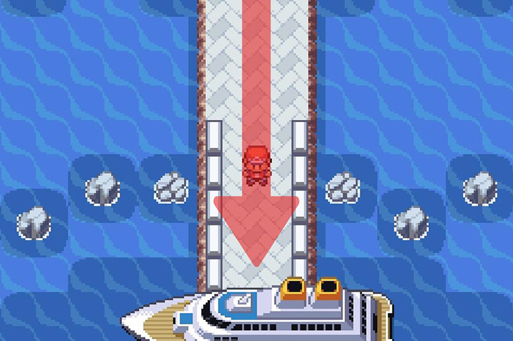 Continue south and enter the ship. / Pokemon FRLG