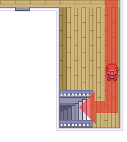Climb down the stairs to the lower deck. / Pokemon FRLG