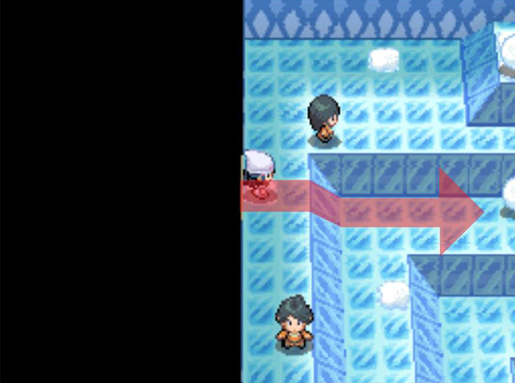 Sliding to the right from the snow patch. / Pokémon Platinum