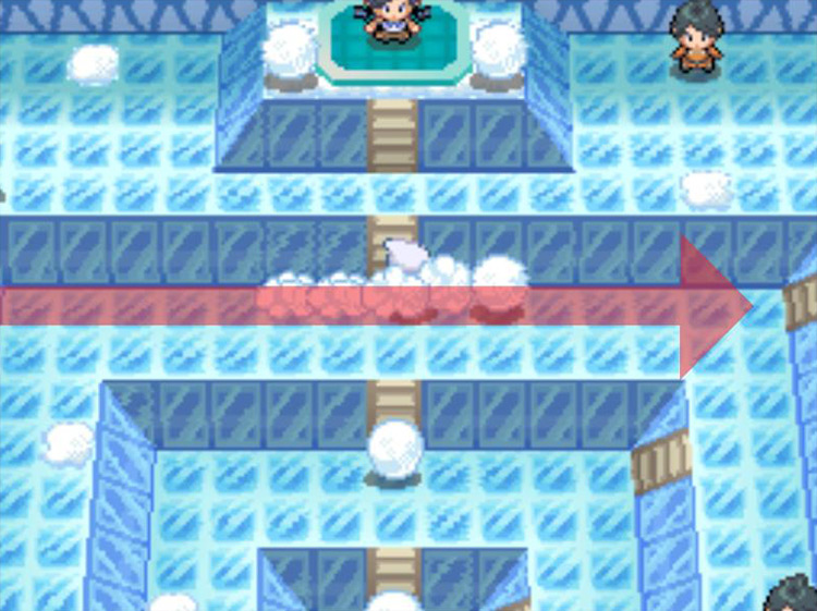 Crashing into the snowballs. / Pokémon Platinum