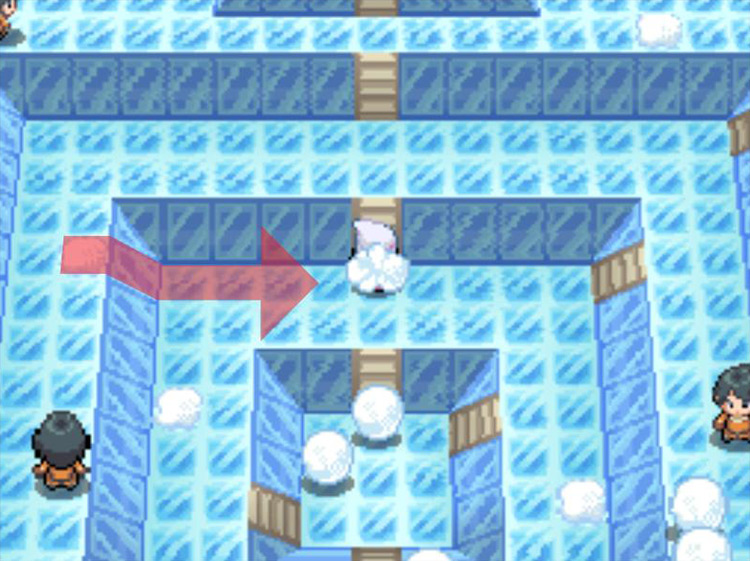 Crashing into the snowball to the right. / Pokémon Platinum