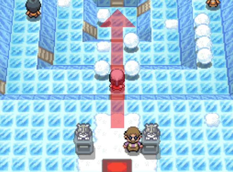 Heading north from the Gym’s entrance to reach Candice. / Pokémon Platinum