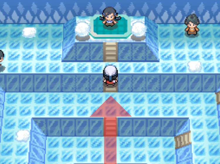 Approaching Candice in the Snowpoint City Gym. / Pokémon Platinum