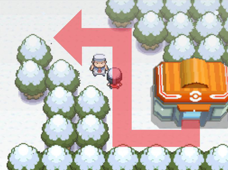 Setting out to the northwest from the Snowpoint Pokémon Center / Pokémon Platinum