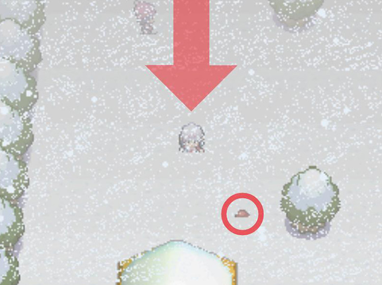 HM08 Rock Climb, visible in the snow outside the Hiker’s home / Pokémon Platinum