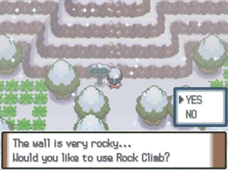 Using Rock Climb on a rocky wall / Pokémon Platinum