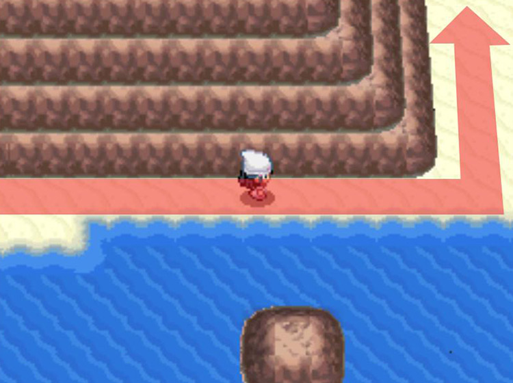 Traveling east on the narrow sandbar / Pokémon Platinum