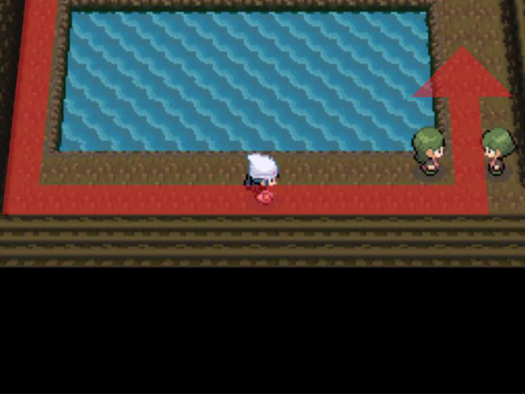 Skirting the rectangular lake. / Pokémon Platinum