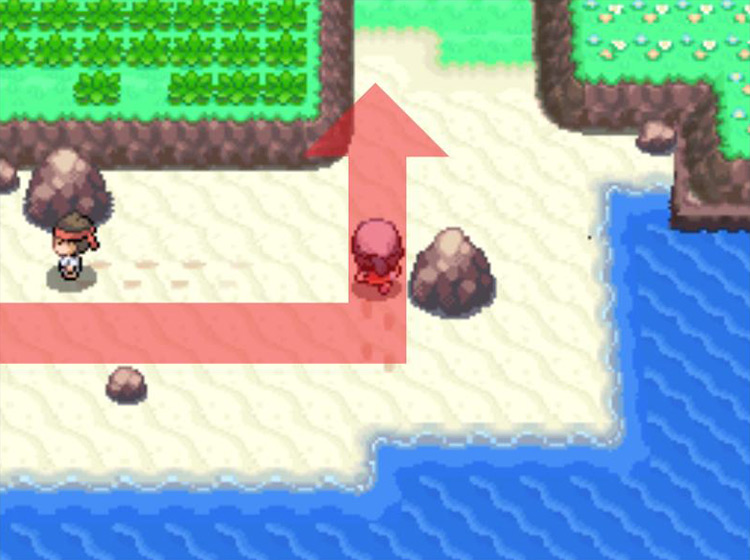 Turning north at the corner of the beach. / Pokémon Platinum