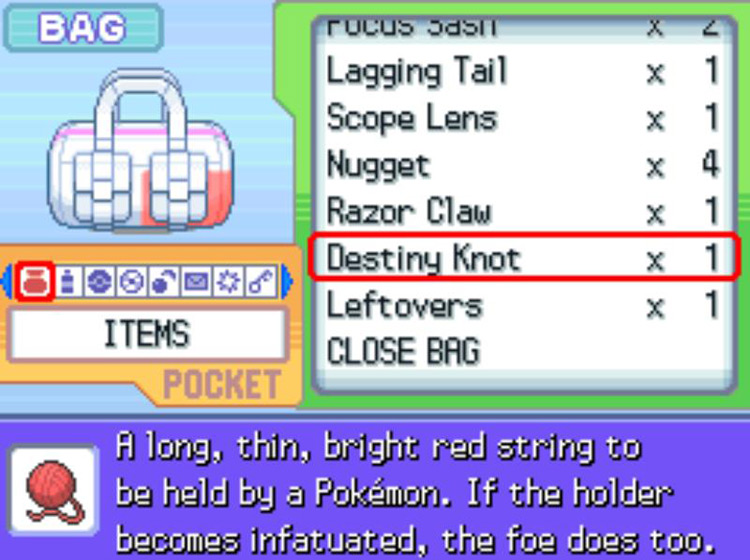 In-game description of the Destiny Knot. / Pokémon Platinum