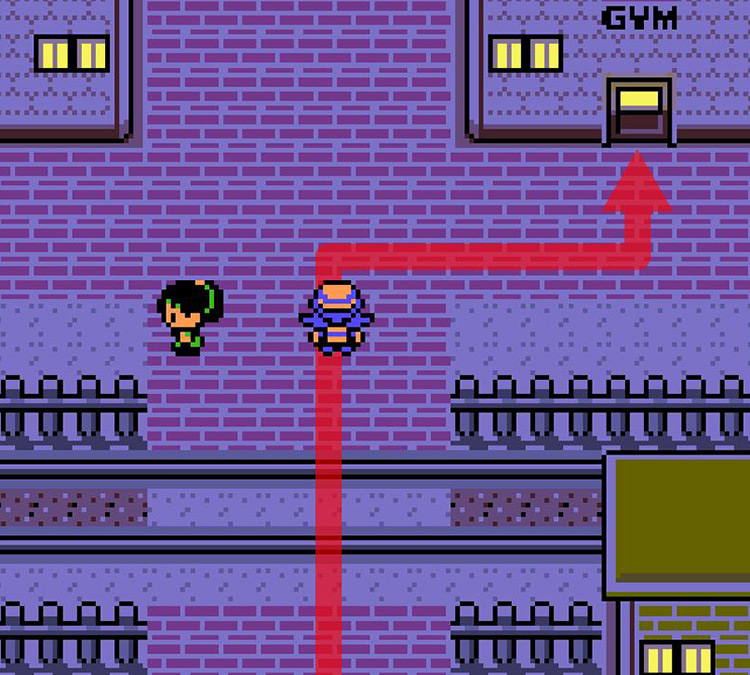 Arriving at Goldenrod Gym from the south / Pokémon Crystal