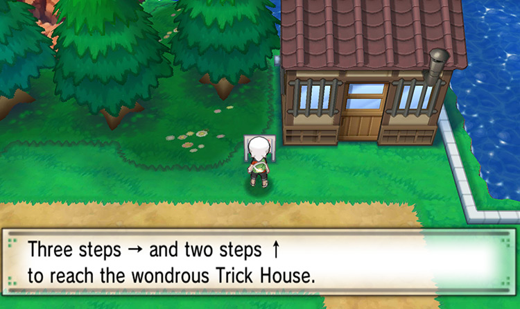 The signboard outside the Trick House on Route 110 / Pokémon ORAS
