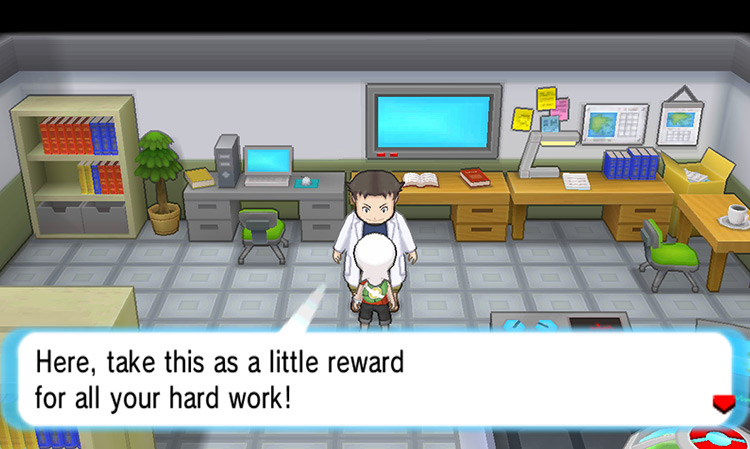 Receiving the Shiny Charm as a reward for completing the National Pokédex. / Pokemon ORAS