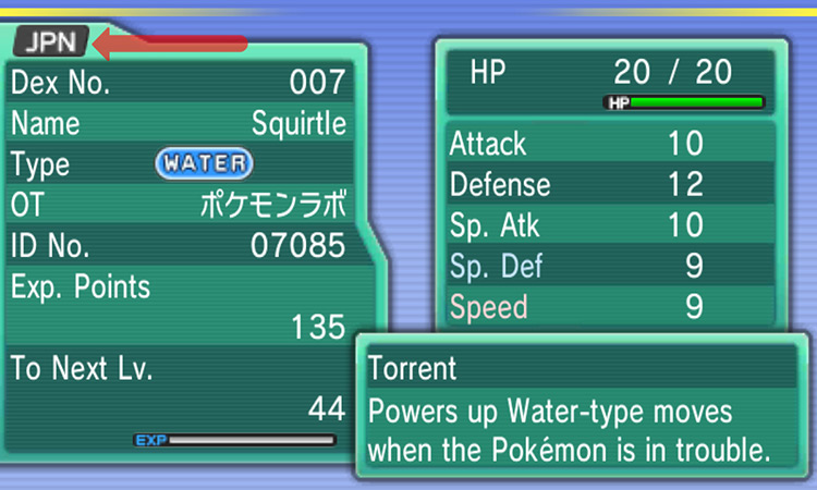 A Squirtle originating from a Japanese language game. / Pokemon ORAS