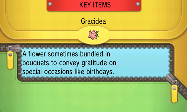 Gracidea’s item description. / Pokemon ORAS