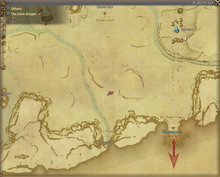 Felyne’s map location in The Azim Steppe / Final Fantasy XIV