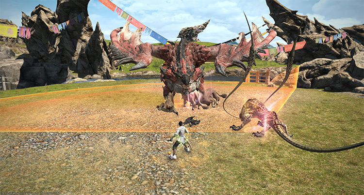 Steppe animals attacking the boss / Final Fantasy XIV