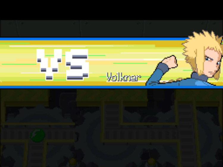 Starting the battle with Leader Volkner. / Pokémon Platinum