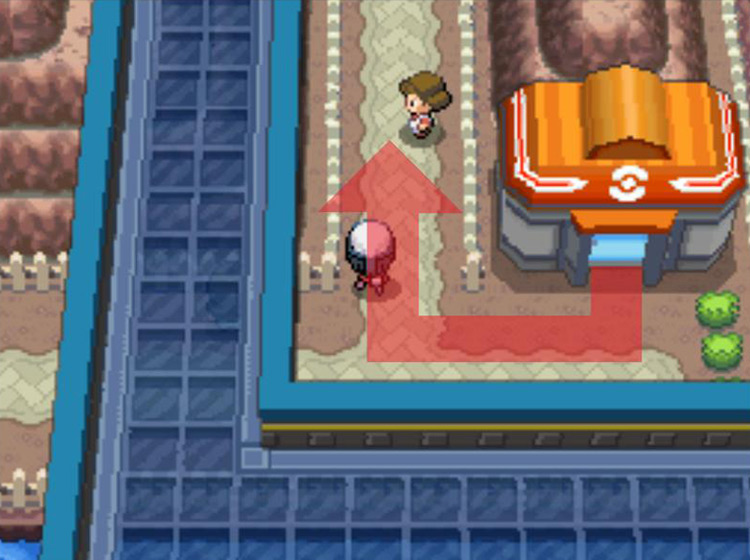 Heading north on Sunyshore City’s main street / Pokémon Platinum