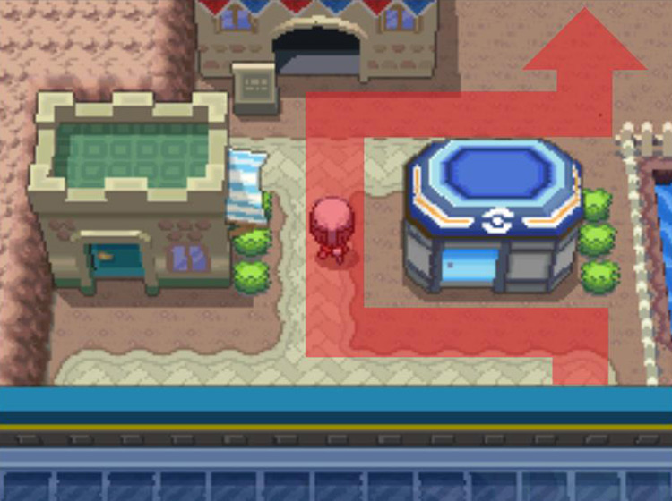 Moving north between Sunyshore’s Poké Mart and Marketplace / Pokémon Platinum