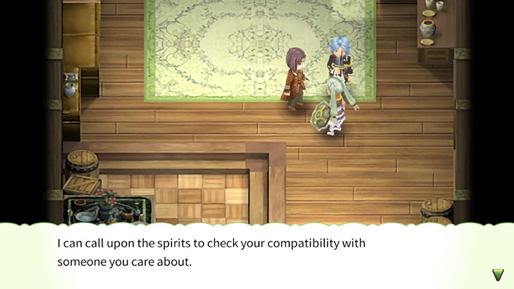 An NPC who checks your compatibility with companions in Rune Factory 4 / Rune Factory 4
