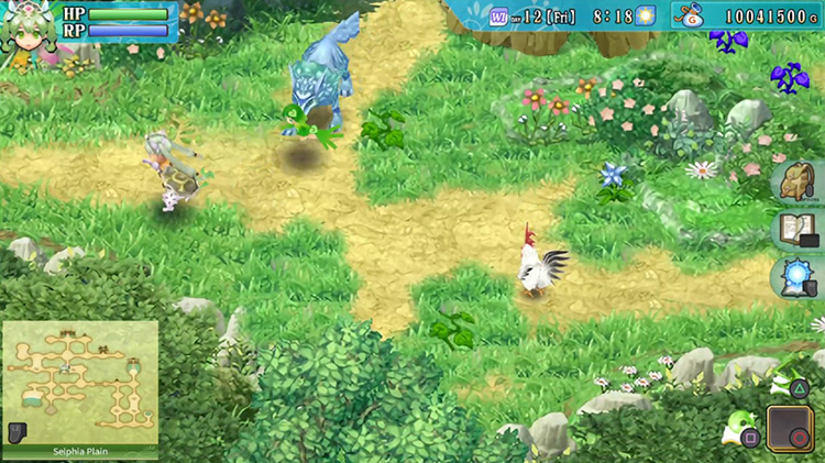 A path heading west along a wide clearing in Selphia Plain / Rune Factory 4