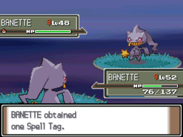 Acquiring another Spell Tag from a wild Banette. / Pokémon Platinum