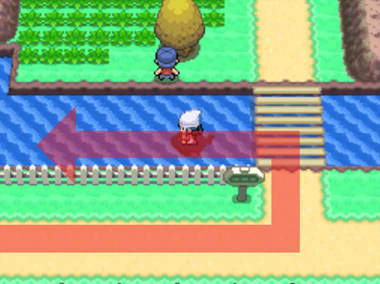 Using Surf at the river and heading west. / Pokémon Platinum