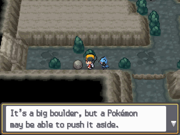 A boulder on the bottom path of the fork in Union Cave, B1 / Pokémon HGSS