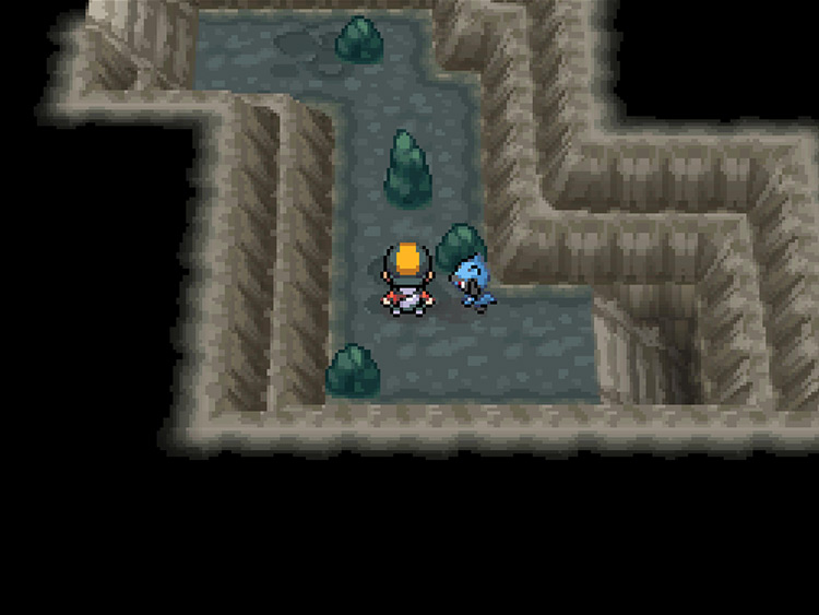 The intermediate floor in Union Cave that leads to the Ruins of Alph / Pokémon HGSS