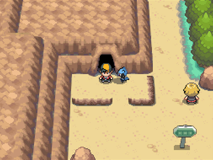 The entrance to Union Cave on Route 32 / Pokémon HGSS