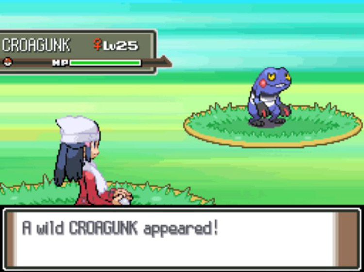 Encountering a wild Croagunk. / Pokémon Platinum