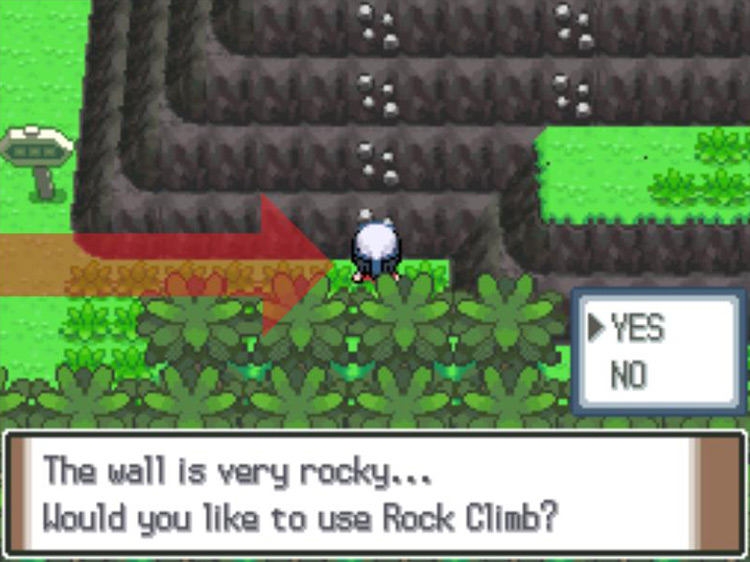 Using Rock Climb to scale the mountain. / Pokémon Platinum