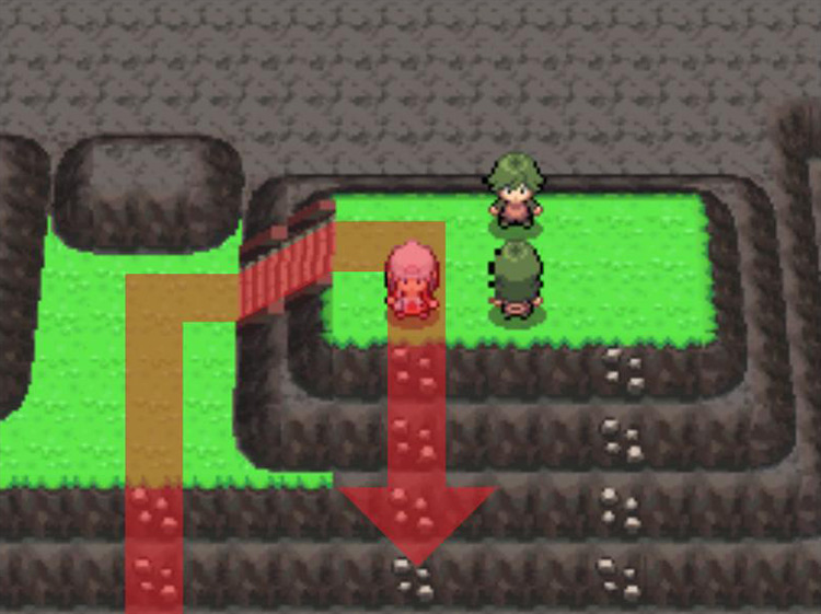 Descending the next rock wall. / Pokémon Platinum